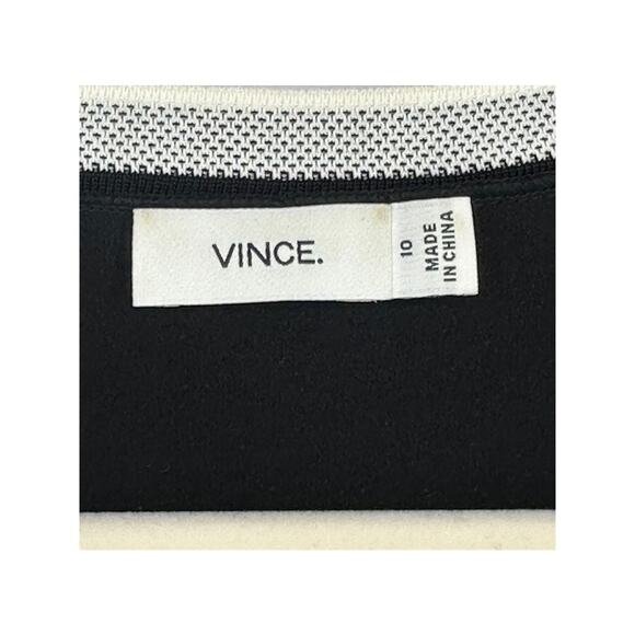 Vince Sleeveless Knit Midi Dress Black & White V-Neck Striped Mesh Hem Size 10 - Picture 3 of 12